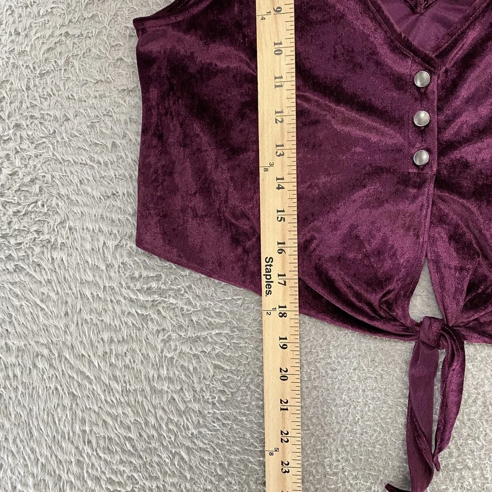 Free People Intimately Crop Tank Top Womens XS Purple Velvet Button Tie Front
